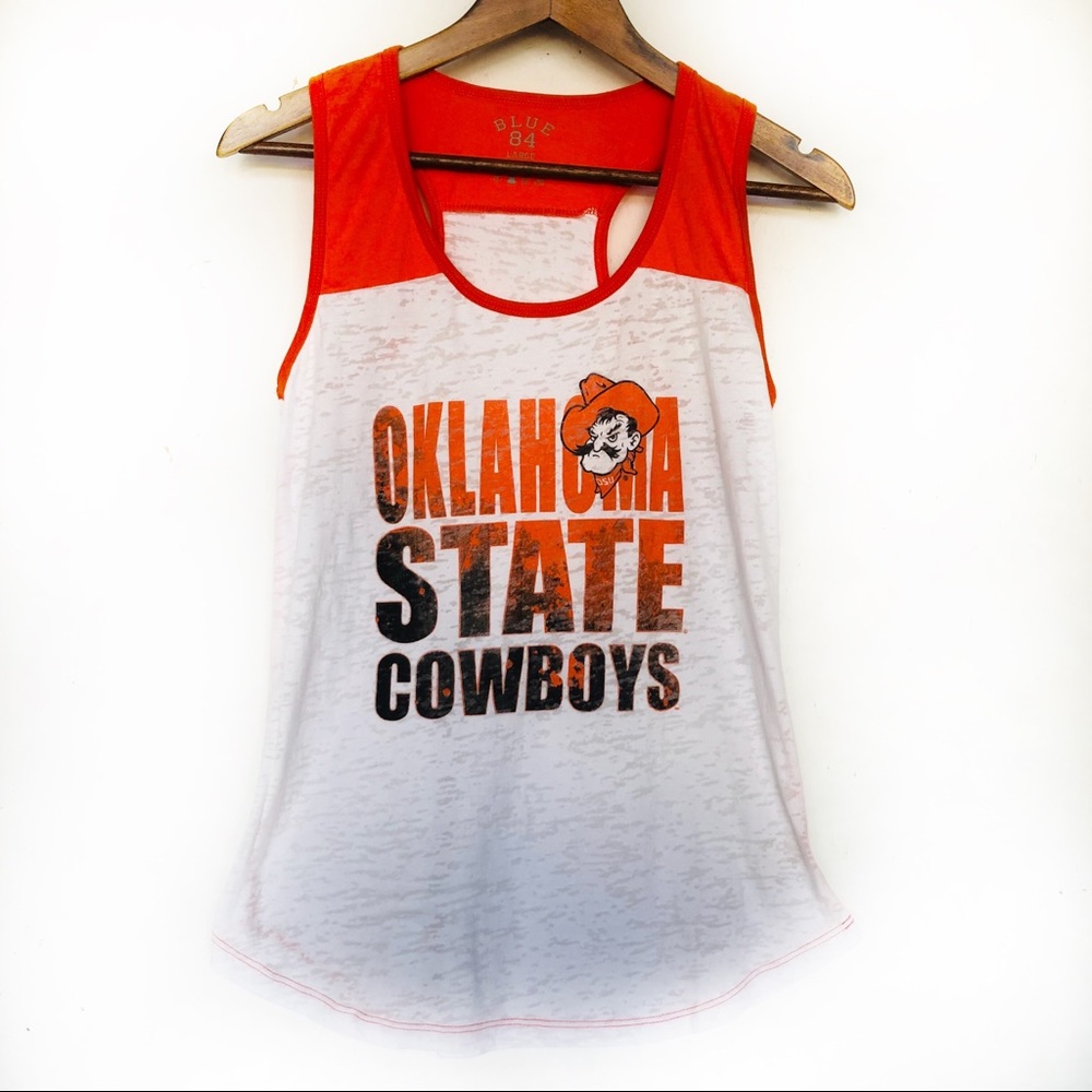 OSU Oklahoma State Pistol Pete Burnout Tee Tank Womens Large Athletic Loose Top